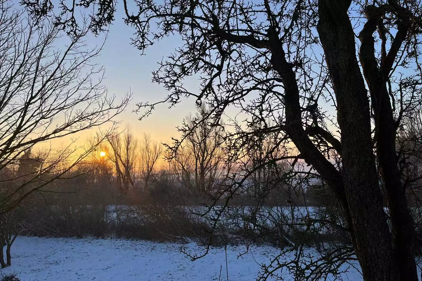 Winterlandschaft im Sonnenuntergang - Kleine Rituale im Urlaub: Finden Sie Ruhe und Achtsamkeit auf Pellworm.