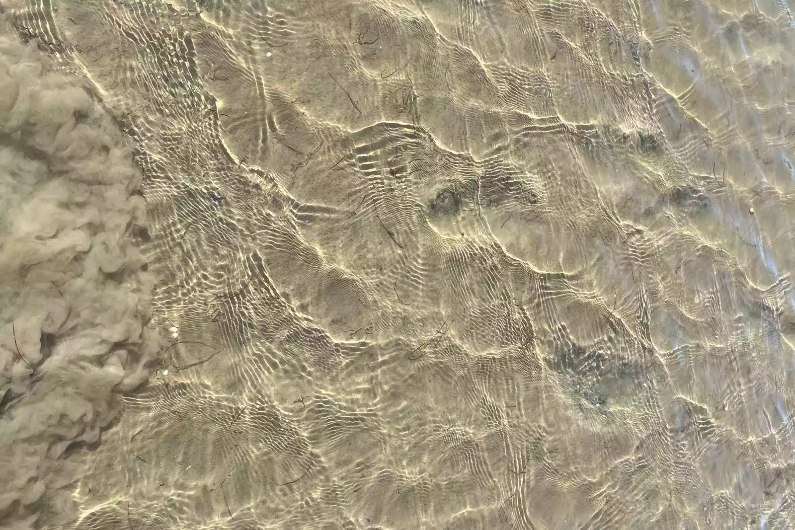 Klarer Priel im Wattenmeer auf Pellworm – Wasser spiegelt den Sandboden bei Ebbe